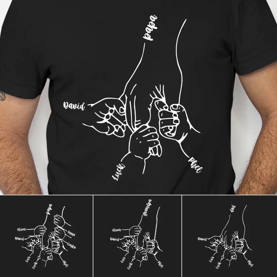 Hands Grandkids Papa - Personalized T-Shirt - Papa Shirts With Kids Names - Image 3