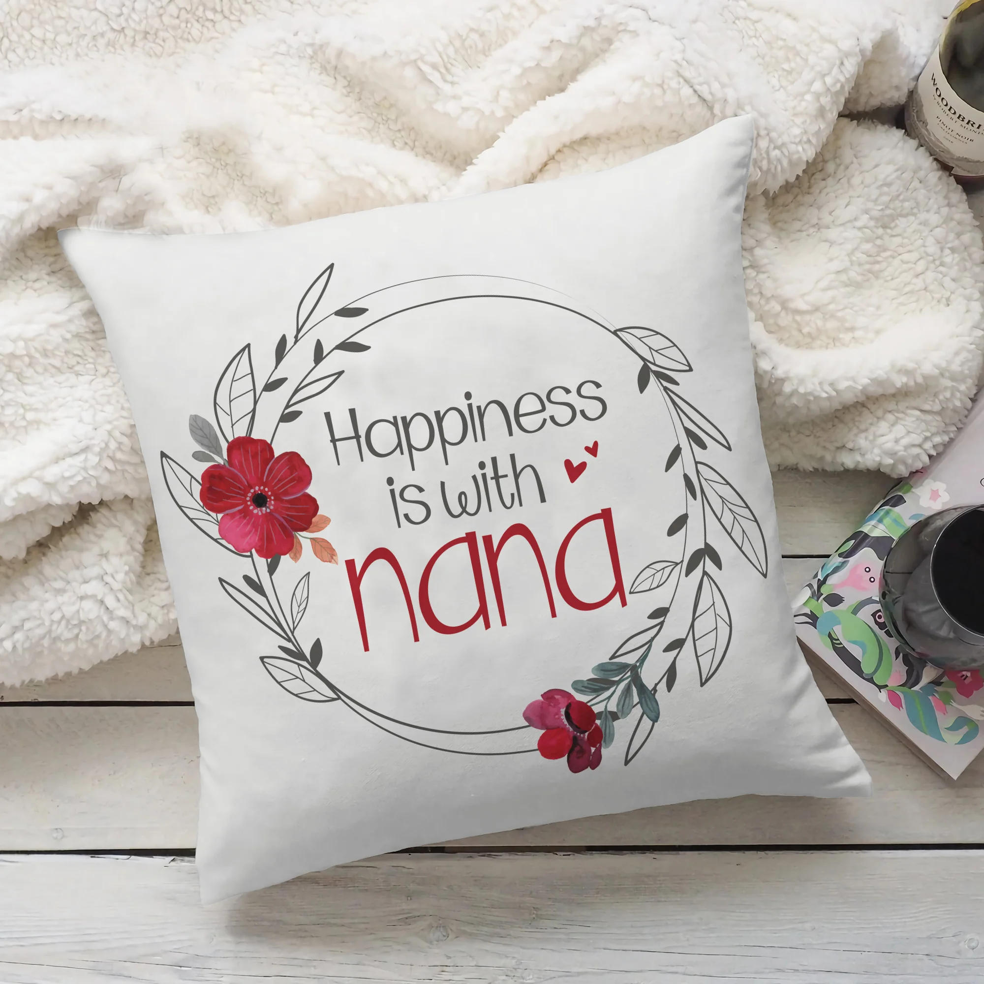 Happiness Is With Nana - Canvas Pillow - Gift For Nana - Image 3