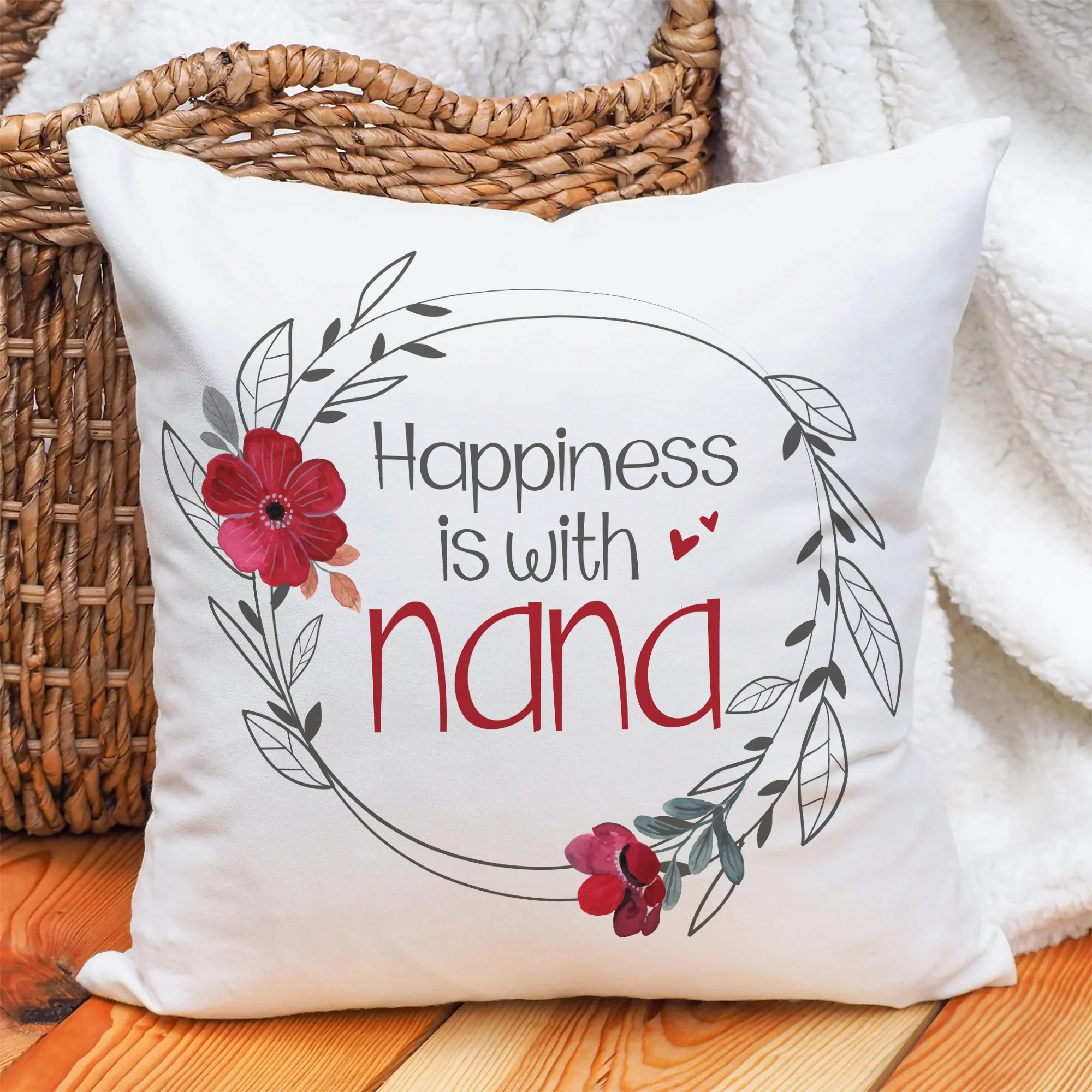 Happiness Is With Nana - Canvas Pillow - Gift For Nana - Image 4