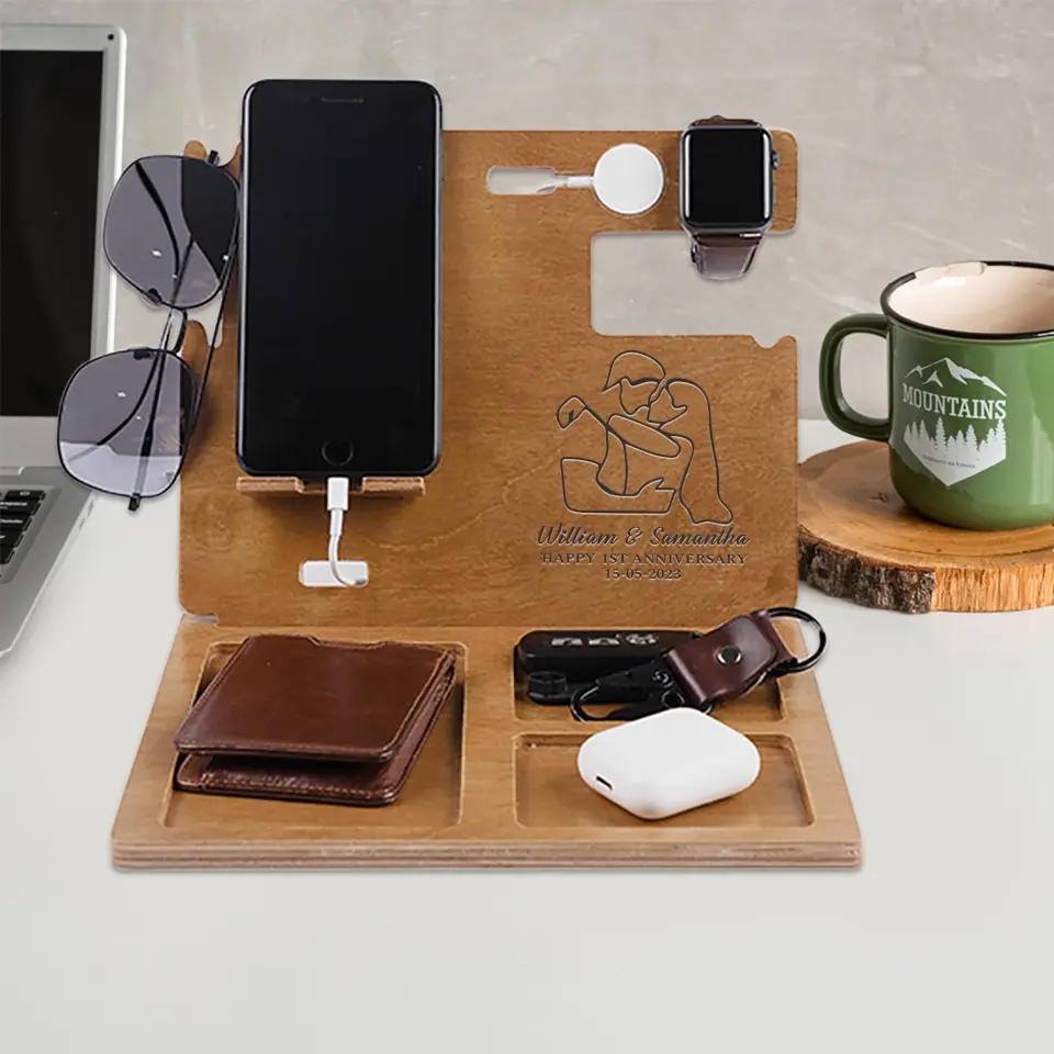 Happy 1st Anniversary - Personalized Wooden Docking Station - 1 Year Anniversary Gift - Image 4