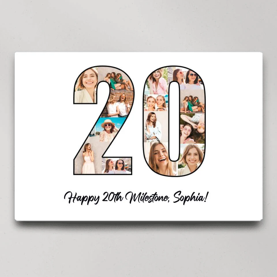 Happy 20th Birthday Milestone Custom Canvas Poster Birthday Gift For Daughter For Niece
