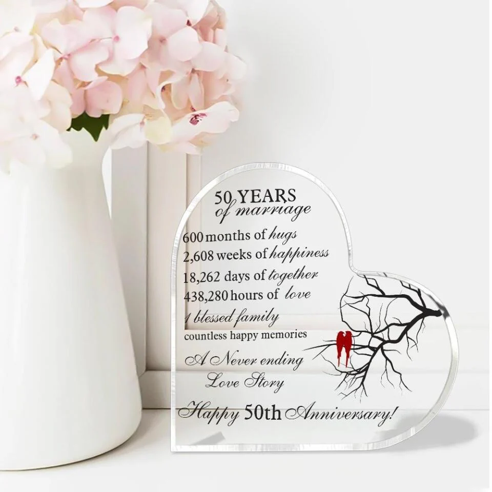 Happy 50 Years Of Marriage- Best Heart Acrylic Plaque For Wedding Anniversary- 208IHPTHAP054 - Image 3