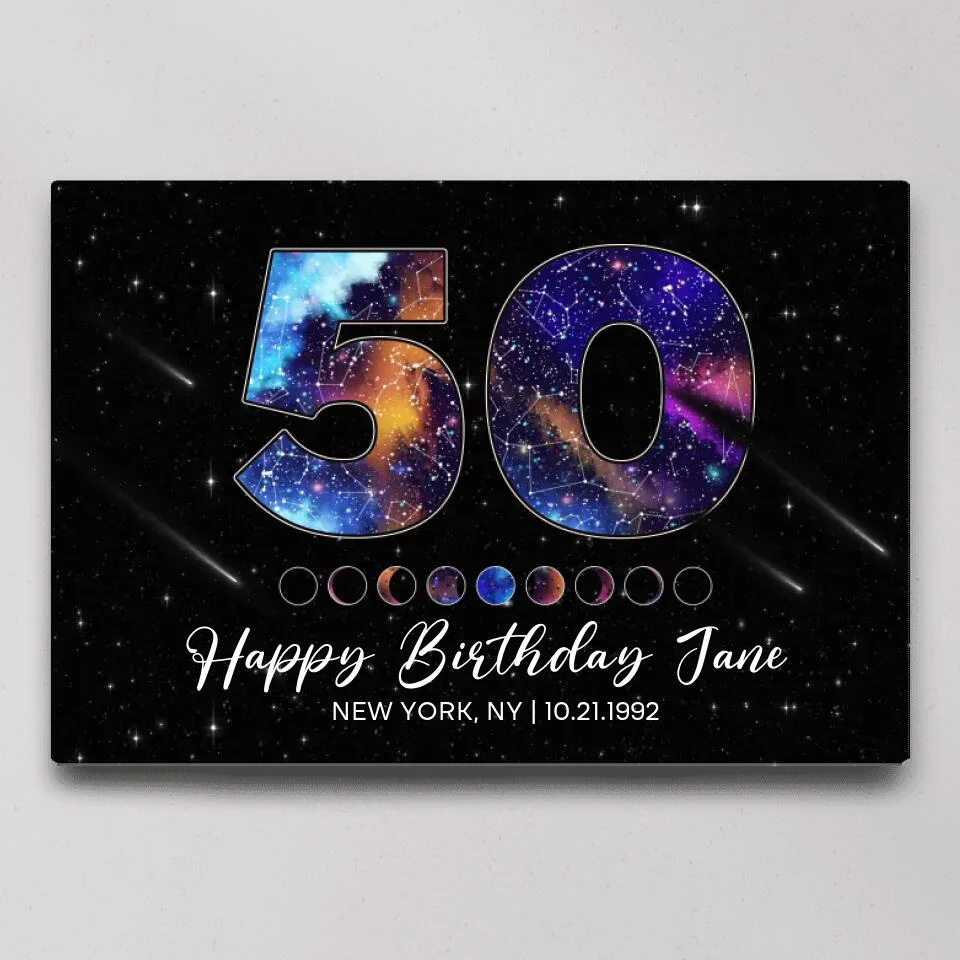 Happy 50th Birthday Galaxy In The Night Sky Custom Canvas Poster Birthday Gift - Image 2