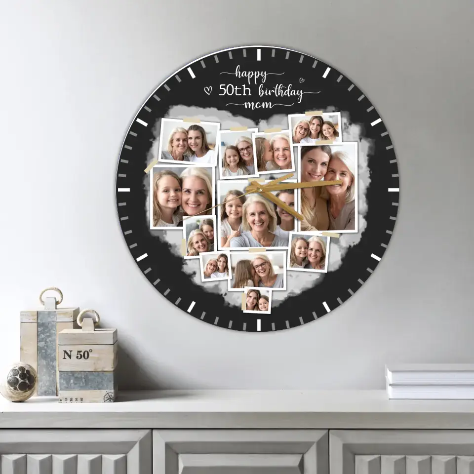 Happy 50th Birthday - Upload Photo Wall Clock - Best Birthday Gift For Mom/Dad For Him/Her - Best Wall Art Decor For Family On Anniversary - 303IHPNPWC357 - Image 2