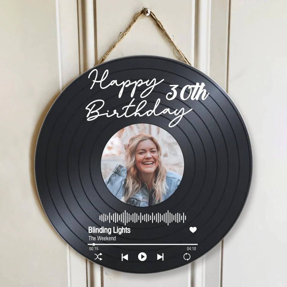 Couple Wooden Sign Happy Birthday - Vinyl Record, Personalized Round Wood Sign Wall Art - Gift For Your Love On Birthday - Image 3