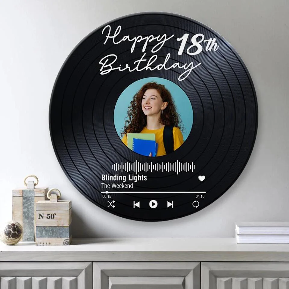Couple Wooden Sign Happy Birthday - Vinyl Record, Personalized Round Wood Sign Wall Art - Gift For Your Love On Birthday - Image 5