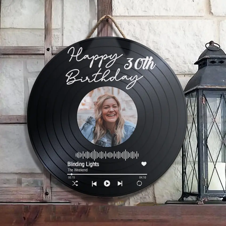 Couple Wooden Sign Happy Birthday - Vinyl Record, Personalized Round Wood Sign Wall Art - Gift For Your Love On Birthday - Image 6