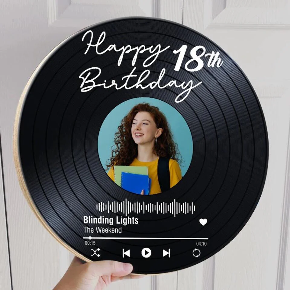 Couple Wooden Sign Happy Birthday - Vinyl Record, Personalized Round Wood Sign Wall Art - Gift For Your Love On Birthday - Image 7