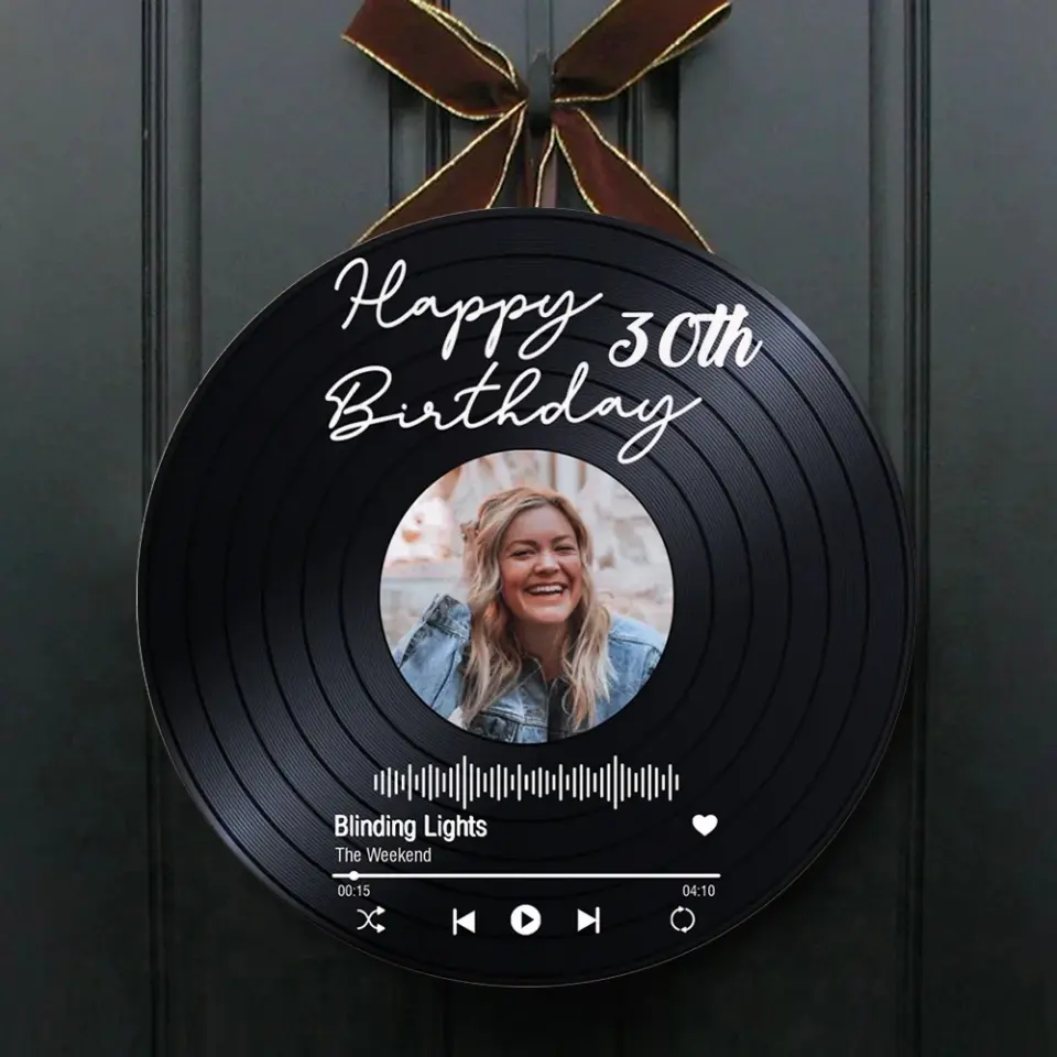 Couple Wooden Sign Happy Birthday - Vinyl Record, Personalized Round Wood Sign Wall Art - Gift For Your Love On Birthday - Image 9