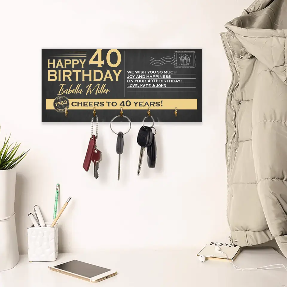 Happy Birthday We Wish You Happiness and Joy - Personalized Wooden Key Holder - Image 2