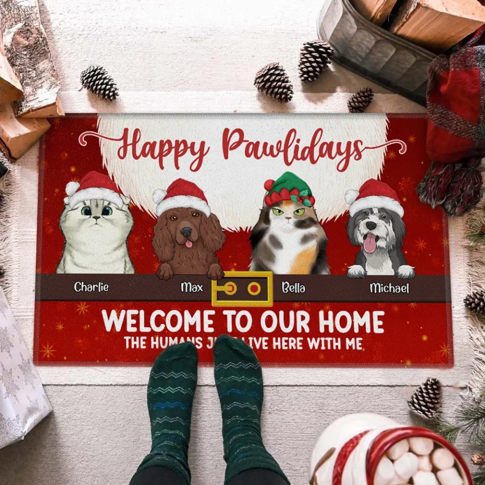 Happy Pawlidays Welcome To Our Home - Personalized Doormat - Christmas Gift For Pet Dog Lovers Family - Image 4