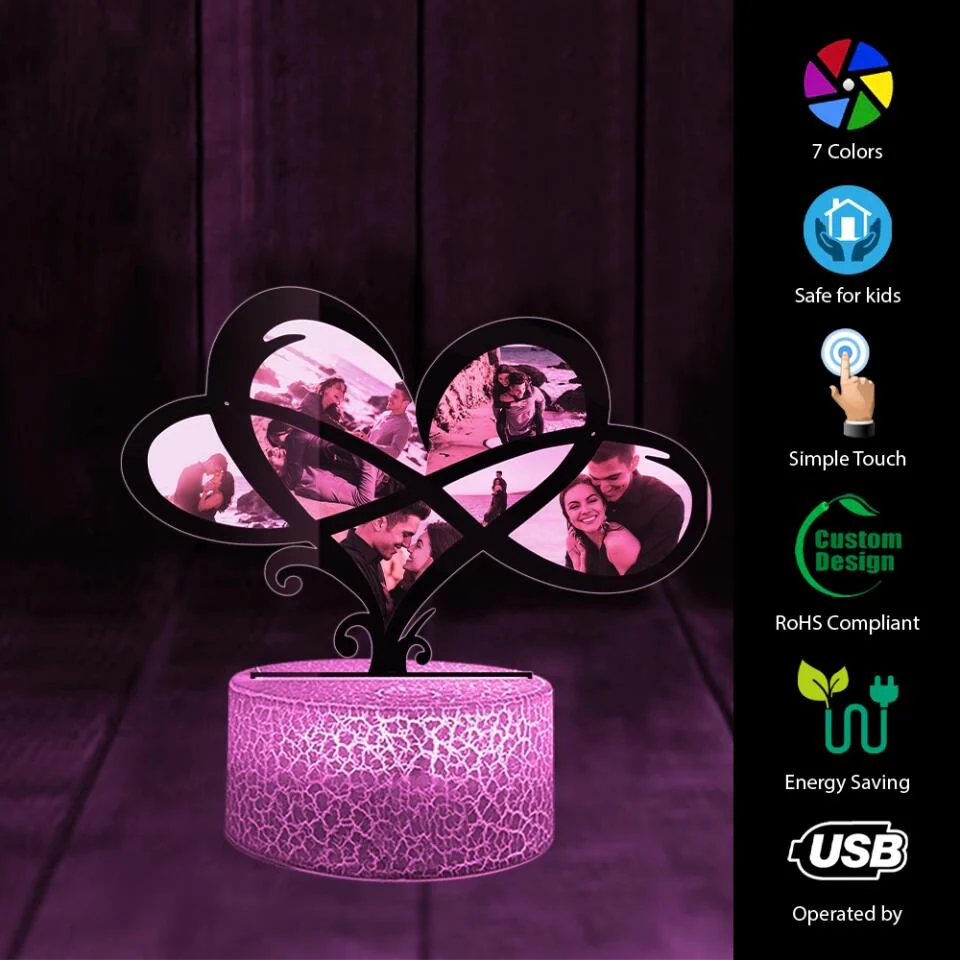 Heart Infinity Shape Custom 3D Light Anniversary Gift For Couple - Image 3