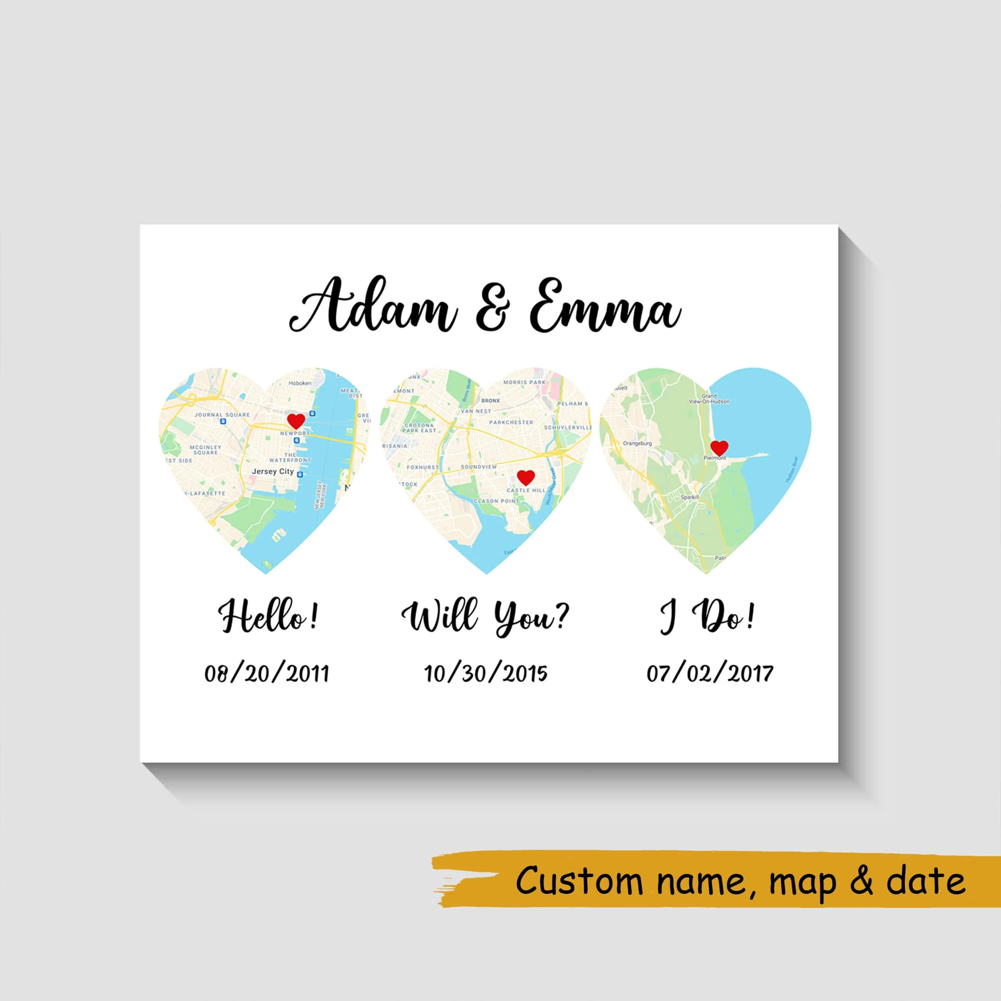 Hello Will You I Do - Personalized Canvas Prints - Custom Map, Name & Date - Image 3