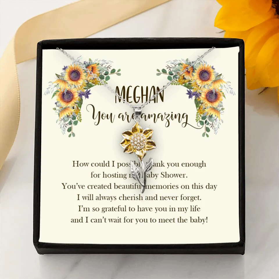 How Could I Possible Thank You Enough - Sunflower Necklace - Custom Name - Thank You Gift for Baby Shower Hostess - Image 3