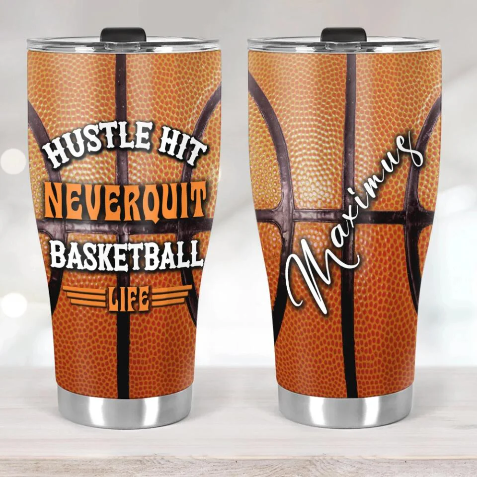 Hustle Hit Never Quit Basketball Life - Personalized Tumbler - Birthday Gift Idea for Basketball Lover - Image 4