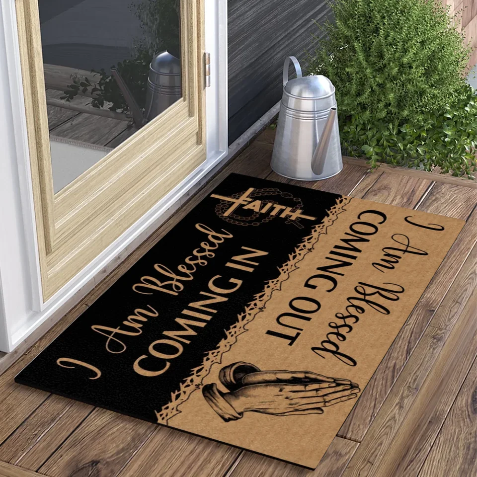 Personalized Christian Doormat - Housewarming Gifts - I Am Blessed Coming In and Going Out - Image 2