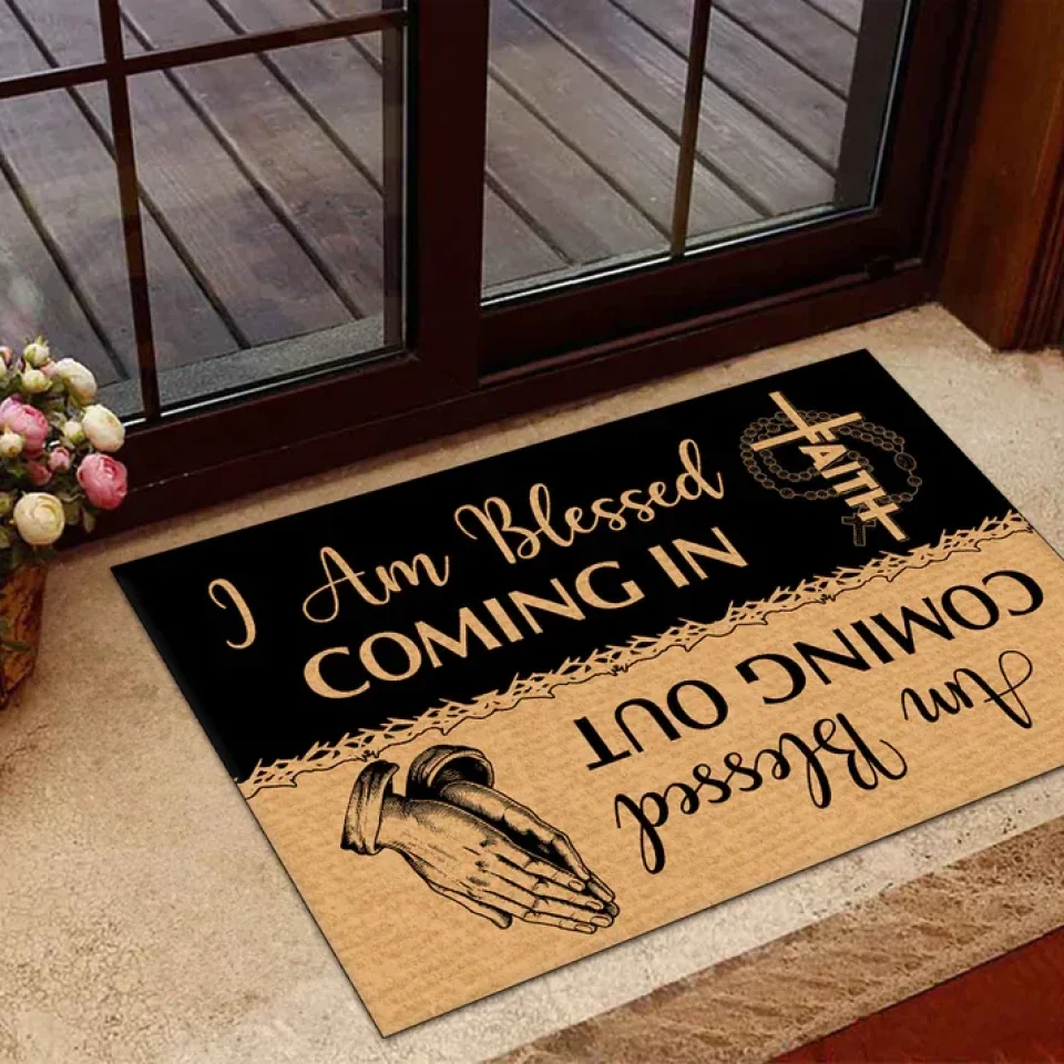 Personalized Christian Doormat - Housewarming Gifts - I Am Blessed Coming In and Going Out - Image 3