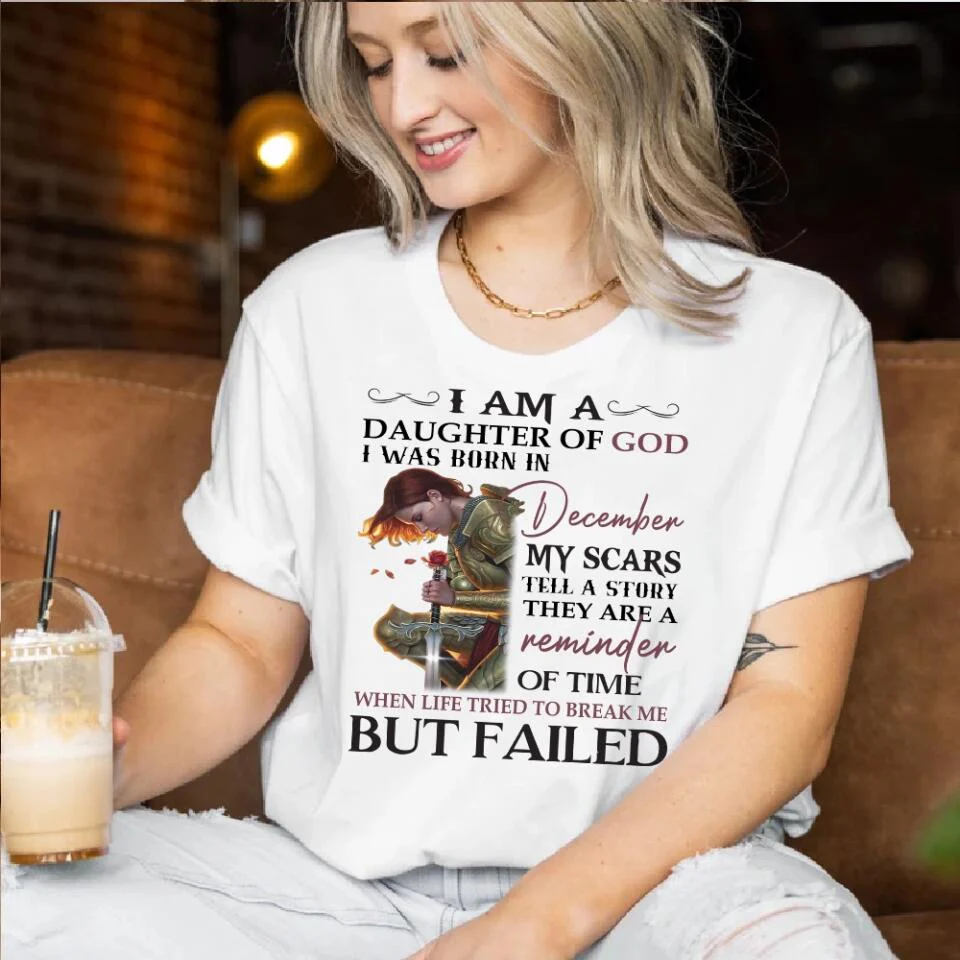 I Am Daughter Of God My Scars Tell A Story - Personalized T-shirt/Sweater - Custom Month - Gift For Girls For Her God Believer - 301IHPVSSW128 - Image 3