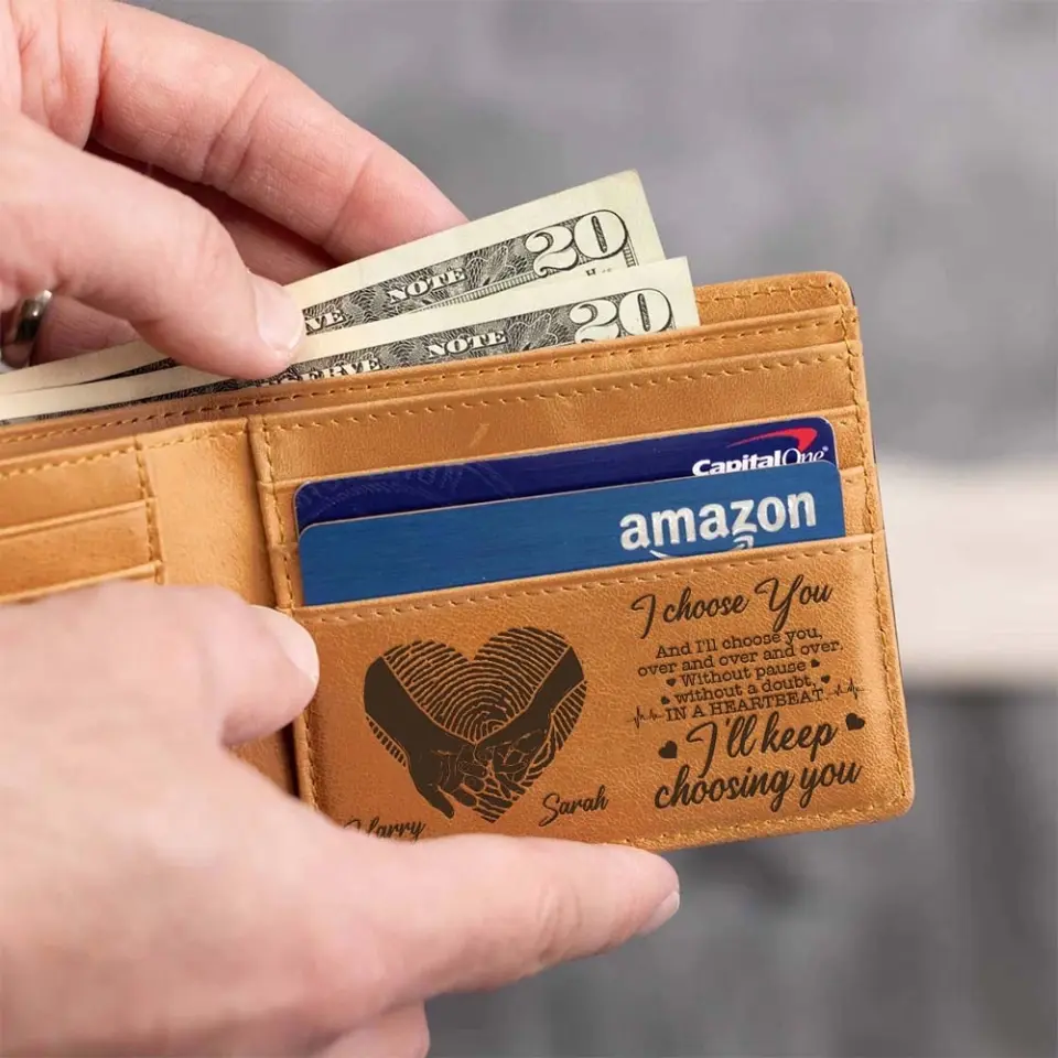 I Choose You And I'll Choose You Over And Over And Over Personalized Engraved Wallet - Image 3