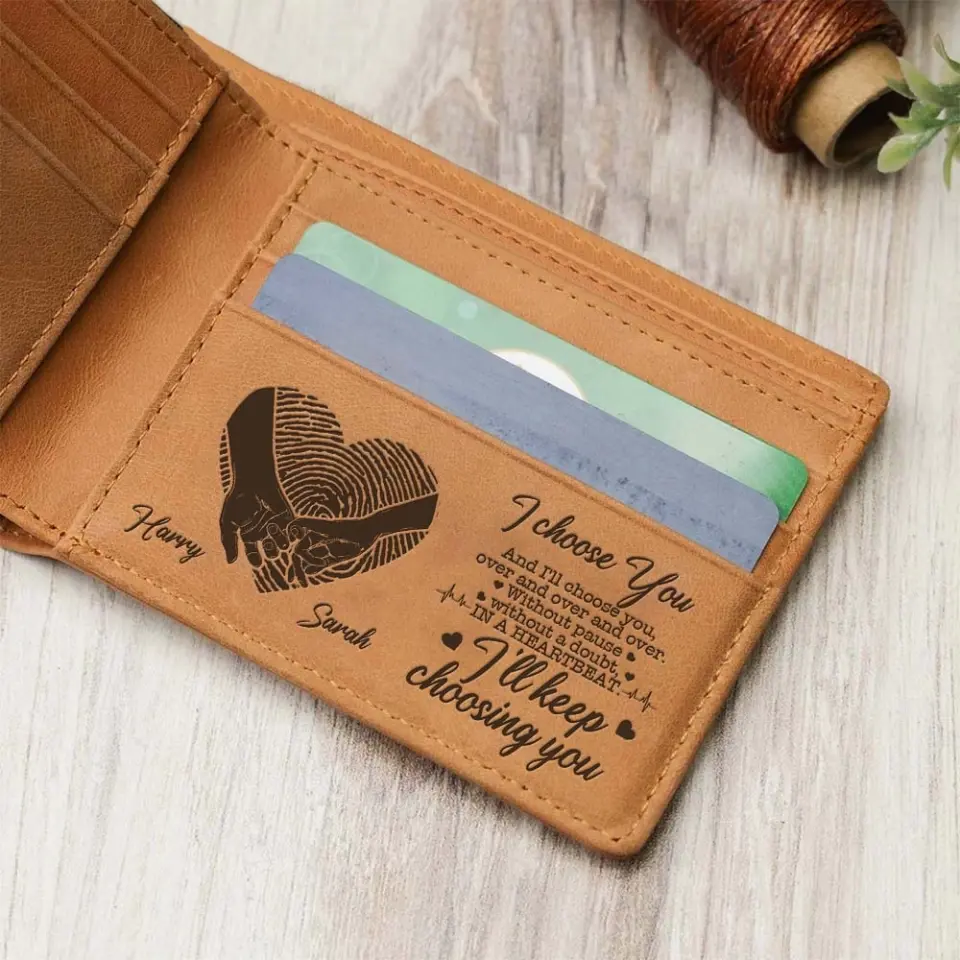 I Choose You And I'll Choose You Over And Over And Over Personalized Engraved Wallet - Image 4