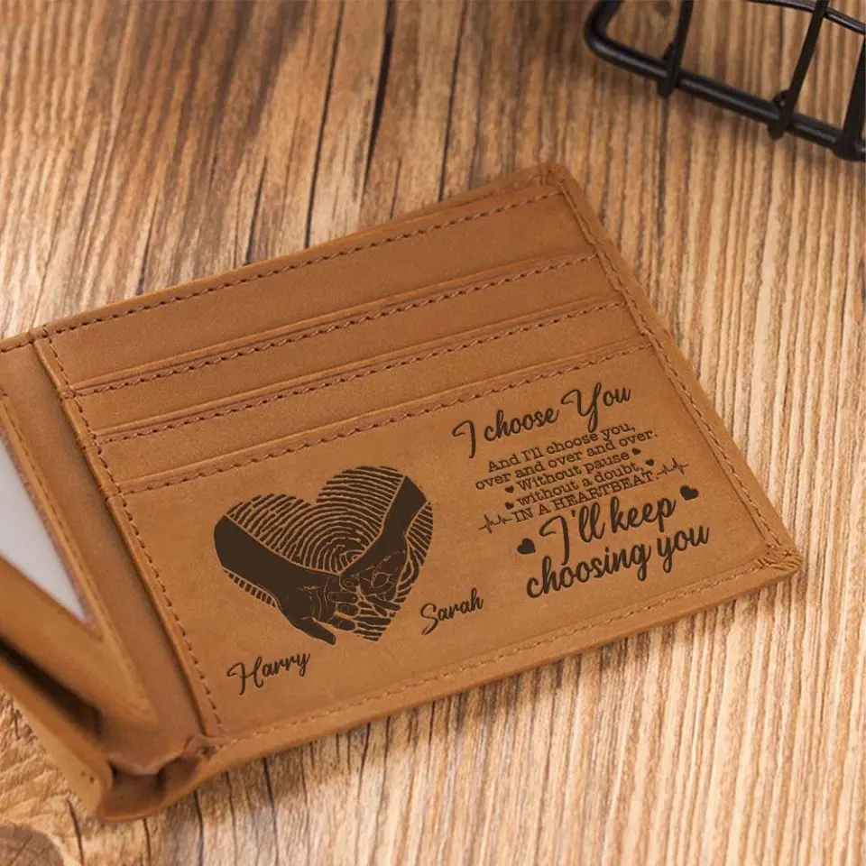 I Choose You And I'll Choose You Over And Over And Over Personalized Engraved Wallet - Image 5
