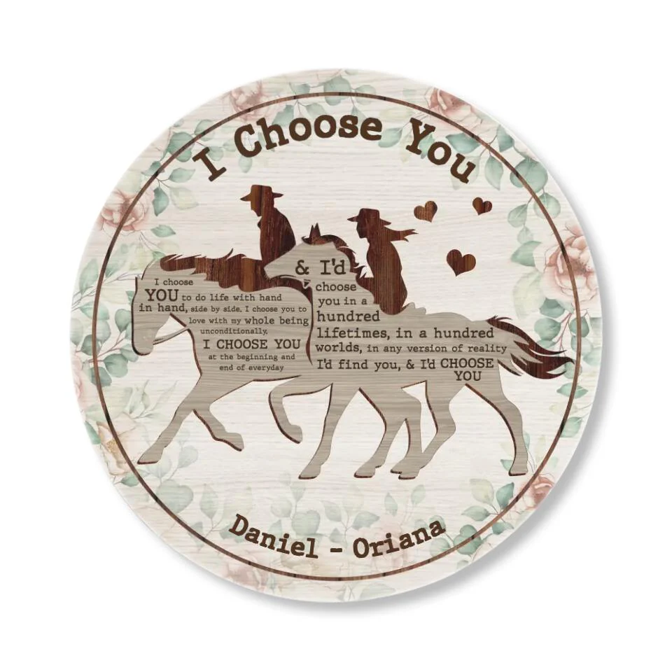 Couple Wooden Sign I Choose You To Do Life With Hand In Hand I'd Find You - Personalized Round Wooden Sign - Gift For Couples On Anniversary - Image 2