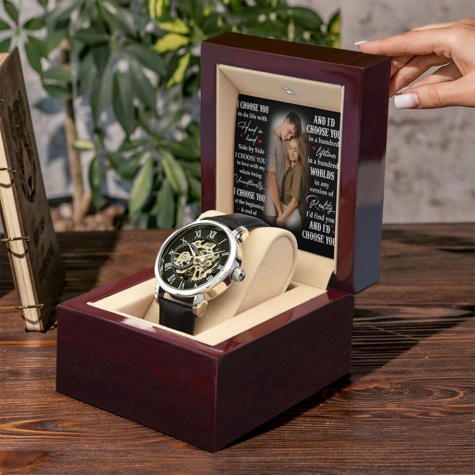 Personalized Valentine Gifts - I Choose You To Do Life With Personalization Luxury Men's Watch - Image 3