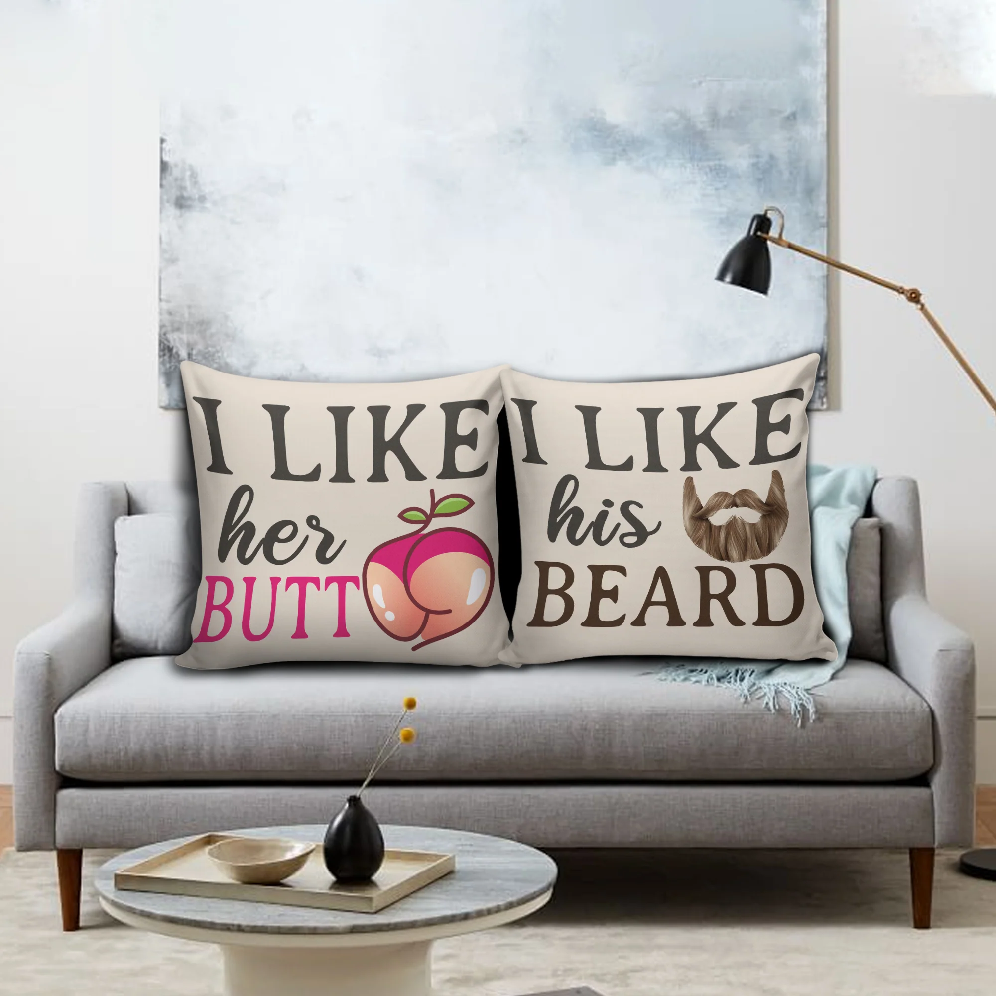 I Like Her Butt & I Like His Beard - Couple Pillow - Funny Gift For Him Or Her