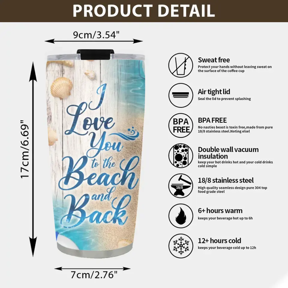 I Love You for the Beach and Back - Personalized 20oz Stainless Tumbler - Image 5