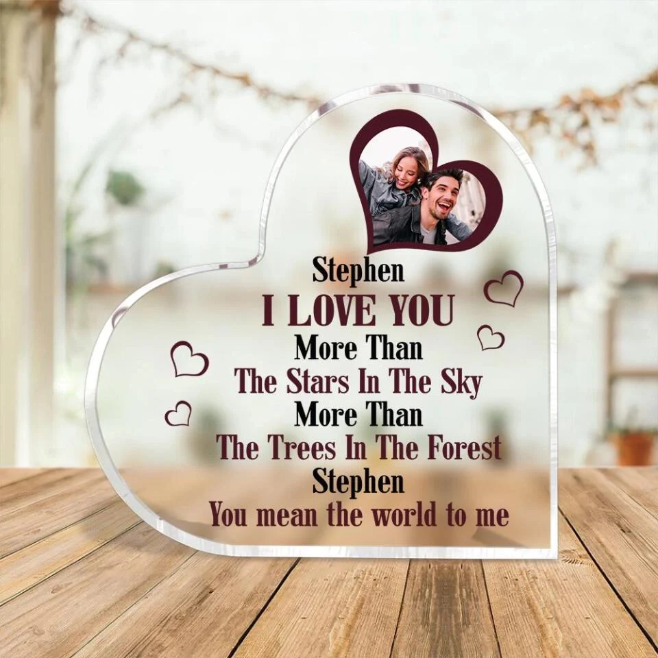 Personalized Valentine Gifts - I Love You More Than The Stars in the Sky More Than The Trees in the Forest You Mean the World to Me - Personalized Heart Acrylic Plaque - Best Gift for Husband and Wife - 210ICNNPAP029 - Image 6