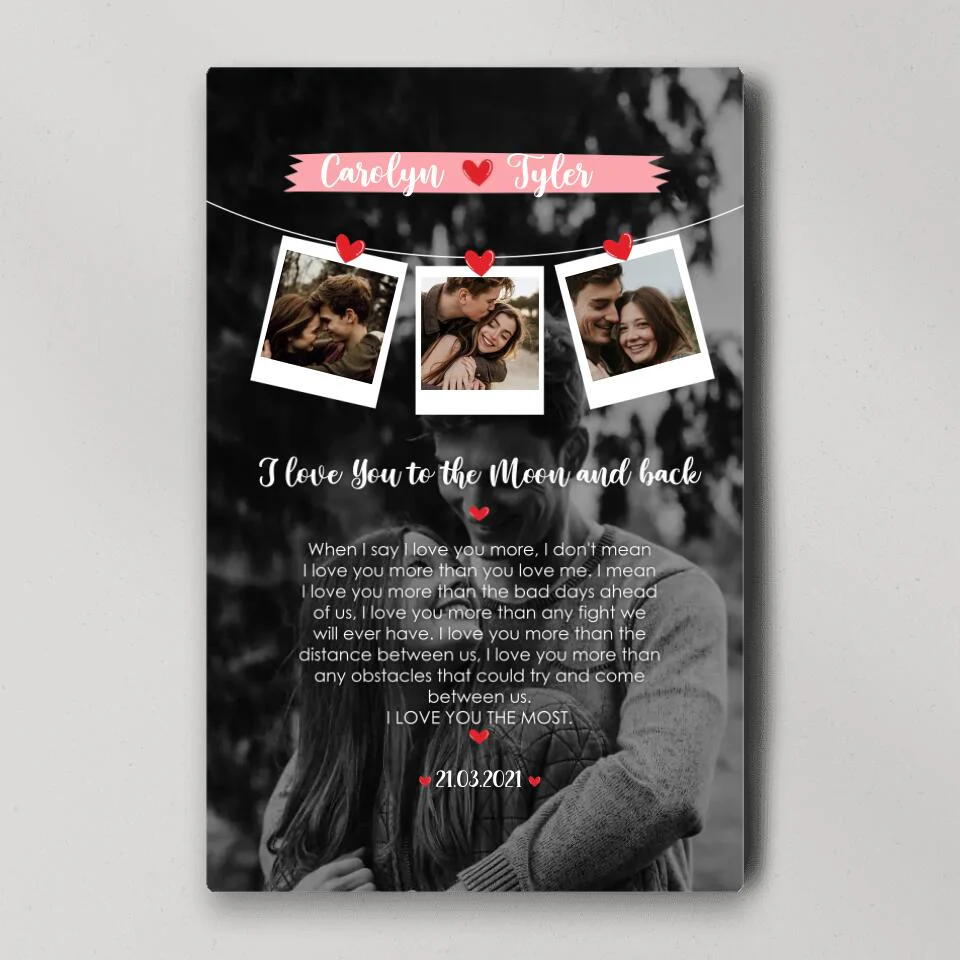 I Love You To The Moon And Back Love Quote Custom Canvas Poster Anniversary Gift For Couples - Image 3