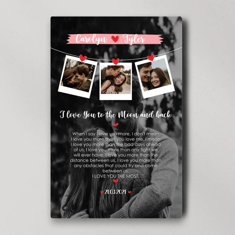 I Love You To The Moon And Back Love Quote Custom Canvas Poster Anniversary Gift For Couples - Image 4