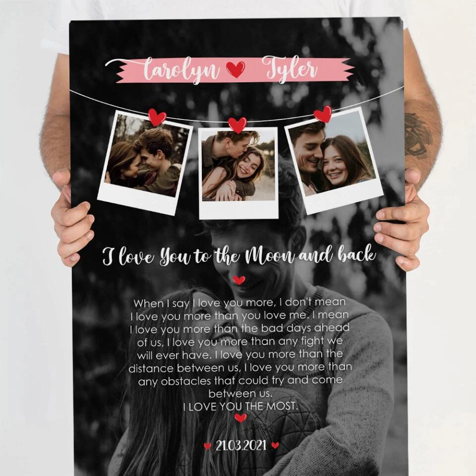 I Love You To The Moon And Back Love Quote Custom Canvas Poster Anniversary Gift For Couples - Image 5