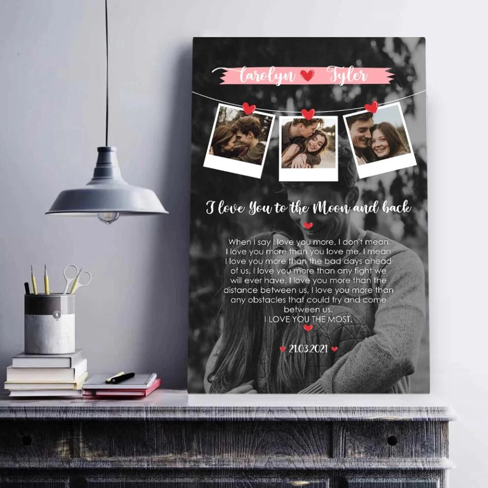 I Love You To The Moon And Back Love Quote Custom Canvas Poster Anniversary Gift For Couples - Image 6