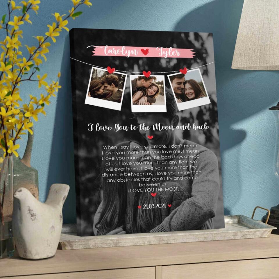 I Love You To The Moon And Back Love Quote Custom Canvas Poster Anniversary Gift For Couples - Image 8