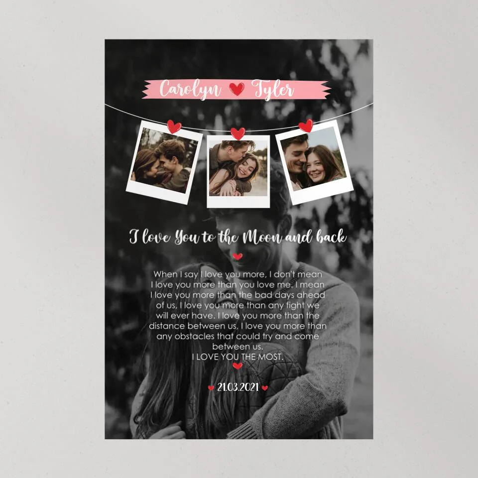 I Love You To The Moon And Back Love Quote Custom Canvas Poster Anniversary Gift For Couples - Image 9