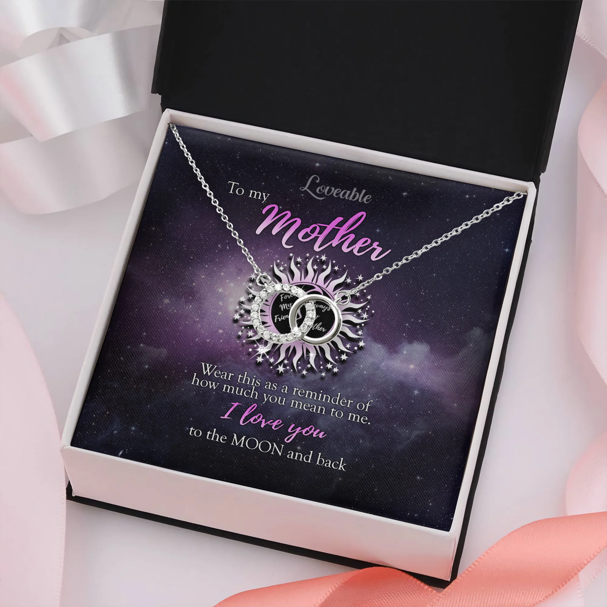 To My Mother, I Love You To The Moon And Back - White Gold Necklace