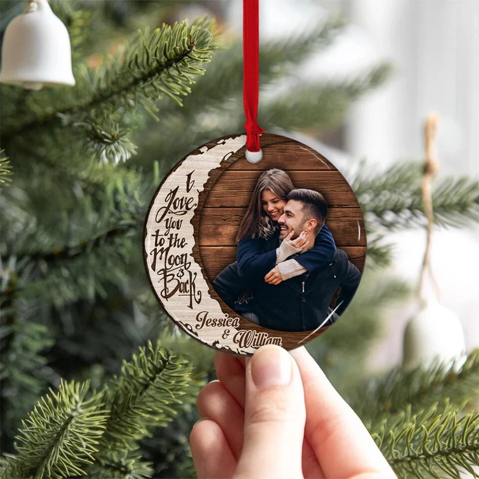I Love You To The Moon And Back, Personalized Upload Photo Ornament, Gift for Couples, Sweet Hanging Decor - Image 4