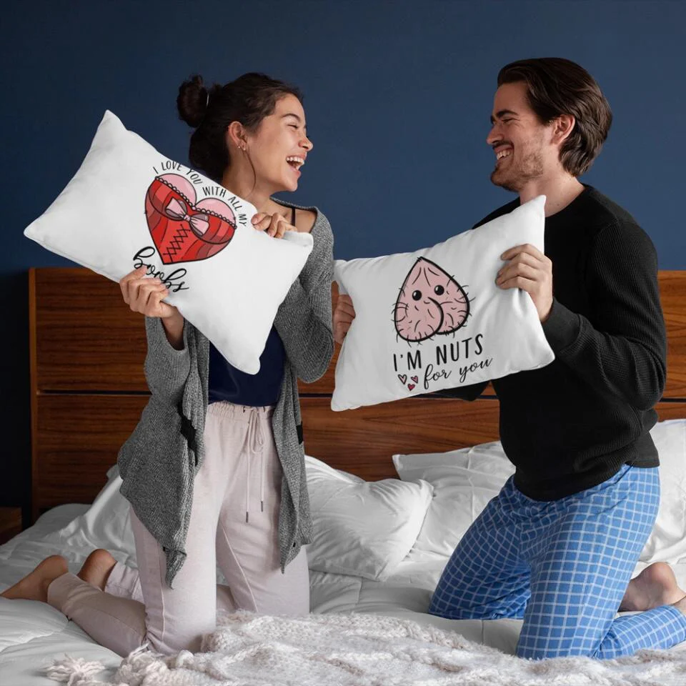 Personalized Valentine Gifts - I Love You With All My Boobs I'm Nuts About You Rectangle Pillow Funny Gift For Couple - Image 3