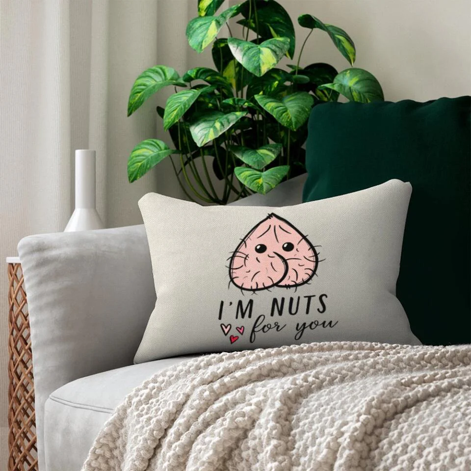 Personalized Valentine Gifts - I Love You With All My Boobs I'm Nuts About You Rectangle Pillow Funny Gift For Couple - Image 4