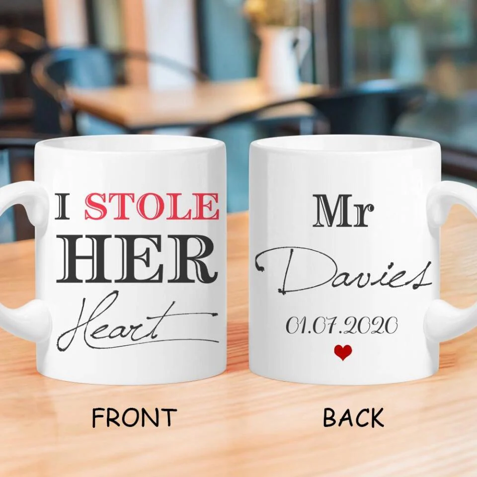 I Stole Her Heart, So I'm Stealing His Last Name Couple Mugs - His and Hers Matching Coffee Mug Cup Set - Perfect Wedding Anniversary Gifts - 209IHPTHMU147 - Image 4