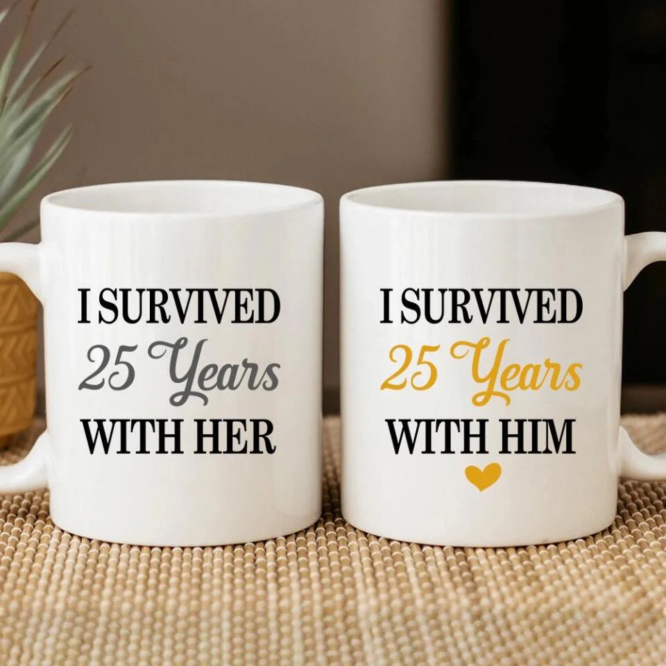 I Survived With Him/Her - Personalized Couple Mug Set - Image 2