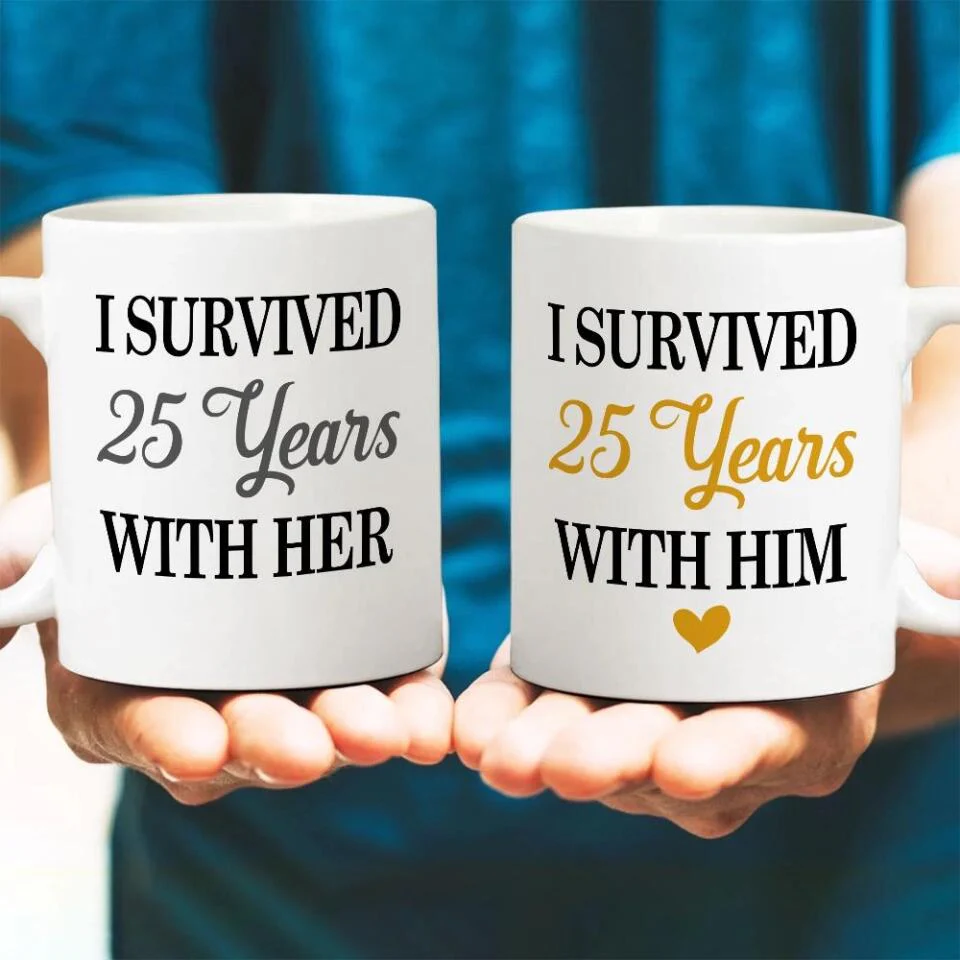 I Survived With Him/Her - Personalized Couple Mug Set - Image 3