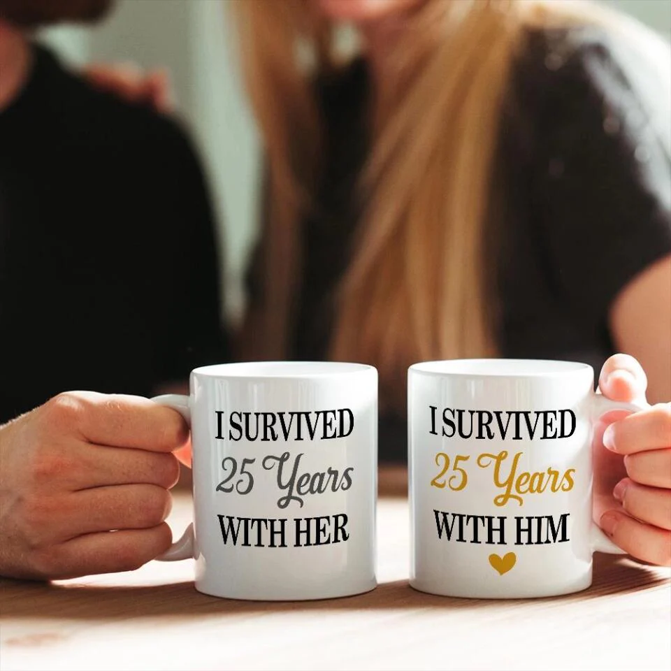 I Survived With Him/Her - Personalized Couple Mug Set - Image 4