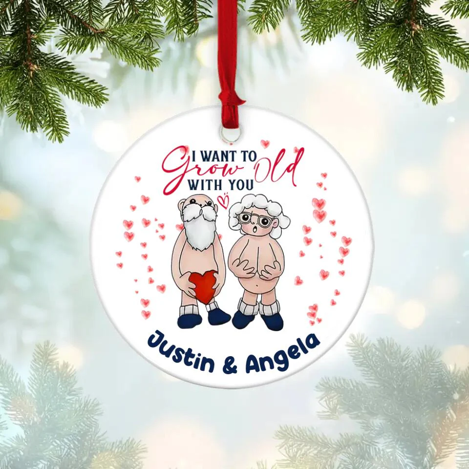Personalized Valentine Gifts - I Want to Grow Old with You Valentine Theme - Personalized Ceramic Ornament - Naughty Dirty Gift - Image 2