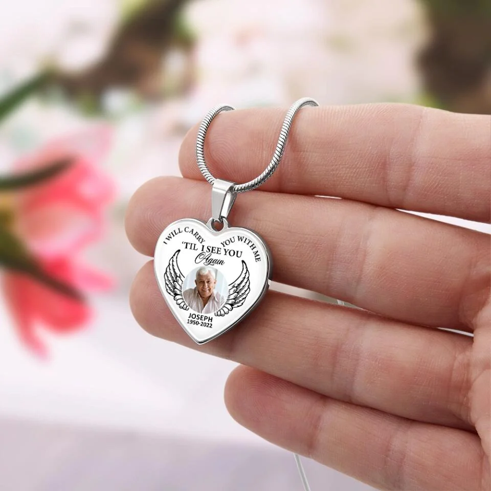 I Will Carry You With Me Till I See You Again Personalized Heart Keychain Necklace - Image 14
