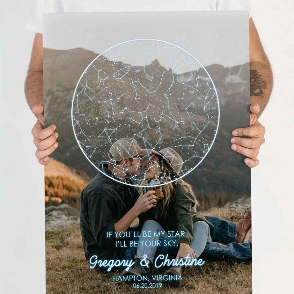 If You'll Be My Star I'll Be Your Sky Custom Star Map Canvas Poster Anniversary Gift For Couples - Image 2