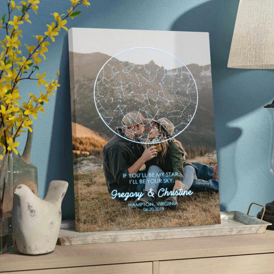 If You'll Be My Star I'll Be Your Sky Custom Star Map Canvas Poster Anniversary Gift For Couples - Image 4
