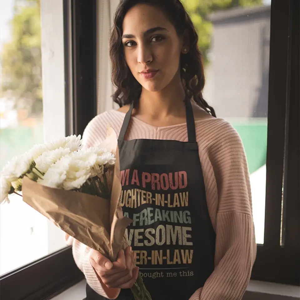 I'm A Proud Daughter-In-Law Of A Freaking Awesome Mother-In-Law Apron - Gift For Daughter Daughter-in-law - Image 8
