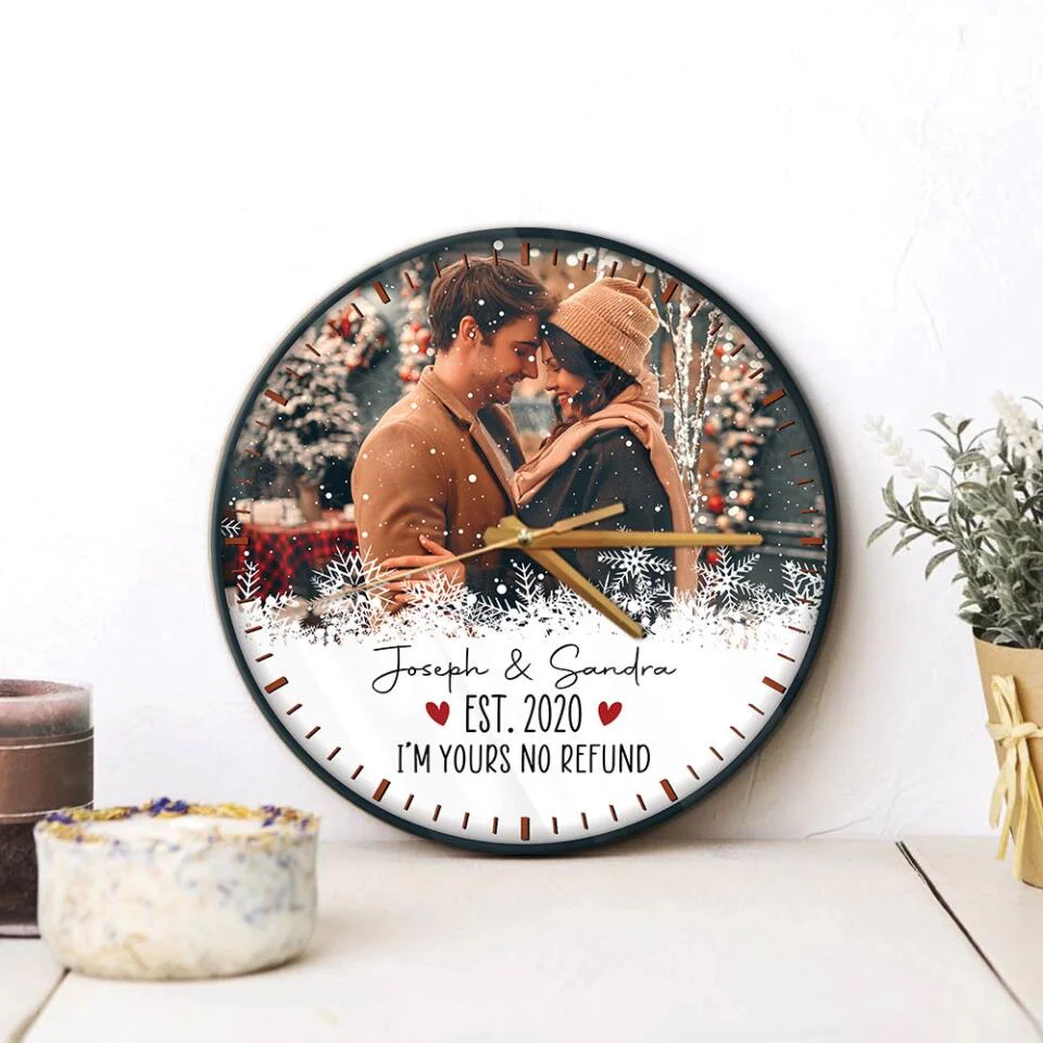 Couple Wooden Sign I'm Yours, No Refund - Personalized Christmas Wall Clock Home Decor - Gift for Him Her Wife Husband Couples - Image 7